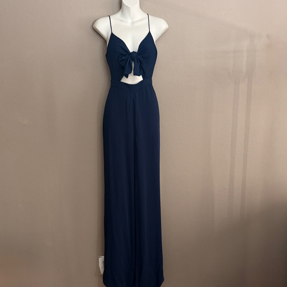 JAYGODFREY Navy Blue Tie-Front Cutout Jumpsuit